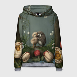 Толстовка-худи мужская Ежик и цыпленок обнимаются, цвет: 3D-меланж