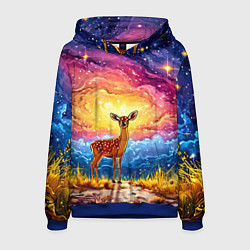 Толстовка-худи мужская Олень и космическое небо, цвет: 3D-синий
