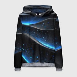 Толстовка-худи мужская Черная волнистая текстура с синей пыльцой, цвет: 3D-меланж