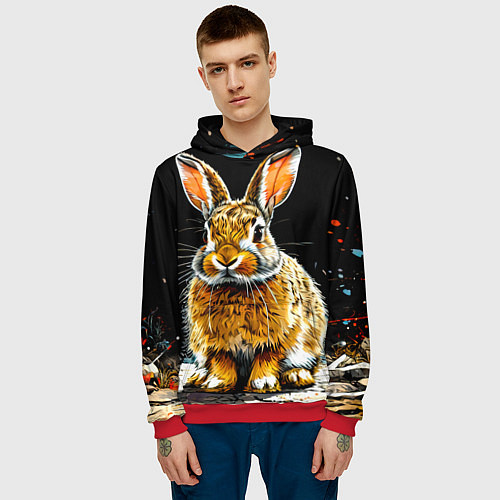 Мужская толстовка Заяц на черном / 3D-Красный – фото 3