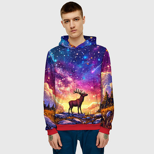 Мужская толстовка Лось и звездное небо / 3D-Красный – фото 3