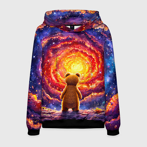 Мужская толстовка Медвежонок смотрит в космос / 3D-Черный – фото 1