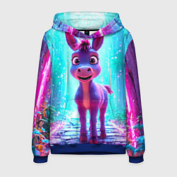 Толстовка-худи мужская Ослик в неоновых искрах, цвет: 3D-синий