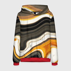Толстовка-худи мужская Волнистые чёрно-жёлтые полосы на белом фоне, цвет: 3D-красный