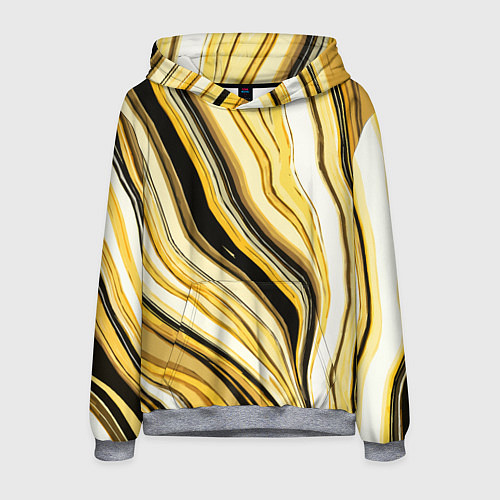 Мужская толстовка Волнистые вертикальные чёрно-жёлтые полосы / 3D-Меланж – фото 1