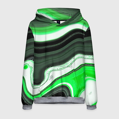 Мужская толстовка Волнистые горизонтальные чёрно-зелёные полосы на б / 3D-Меланж – фото 1