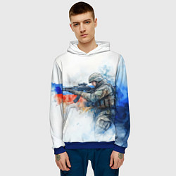 Толстовка-худи мужская Русский солдат и флаг России, цвет: 3D-синий — фото 2