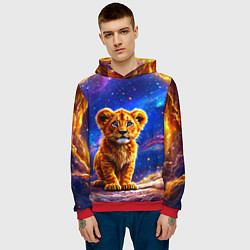 Толстовка-худи мужская Львенок в звездную ночь, цвет: 3D-красный — фото 2