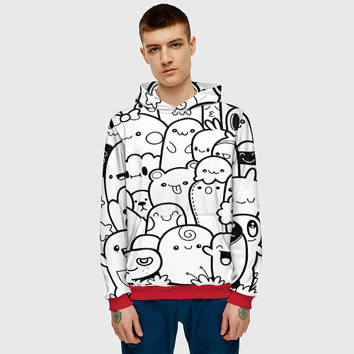 Мужская толстовка Doodle monsters / 3D-Красный – фото 3