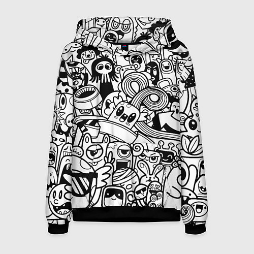 Мужская толстовка Black and white doddle monsters / 3D-Черный – фото 1