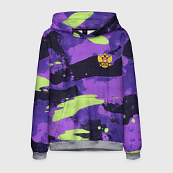 Толстовка-худи мужская Герб РФ на фиолетовом камуфляже, цвет: 3D-меланж