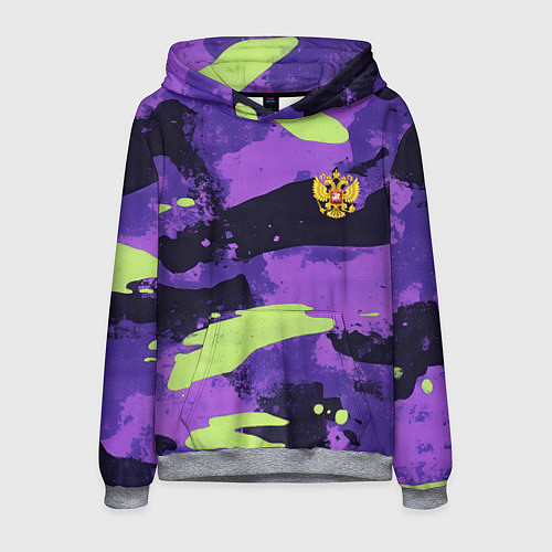Мужская толстовка Герб РФ на фиолетовом камуфляже / 3D-Меланж – фото 1