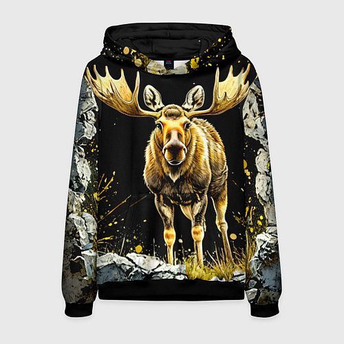 Мужская толстовка Лось на черном / 3D-Черный – фото 1
