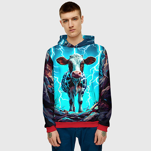 Мужская толстовка Корова в разрядах молнии / 3D-Красный – фото 3
