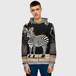 Толстовка-худи мужская Зебра на черном, цвет: 3D-меланж — фото 2