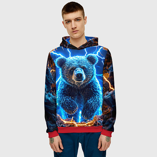Мужская толстовка Медведь и молния / 3D-Красный – фото 3