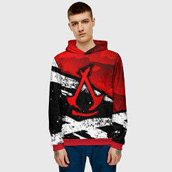 Толстовка-худи мужская Assassins creed: shadows - красная абстракция, цвет: 3D-красный — фото 2