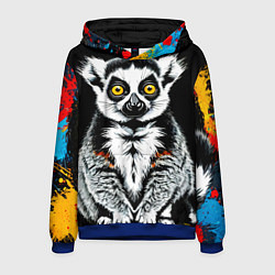 Толстовка-худи мужская Лемур на черном, цвет: 3D-синий