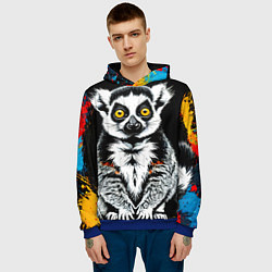 Толстовка-худи мужская Лемур на черном, цвет: 3D-синий — фото 2