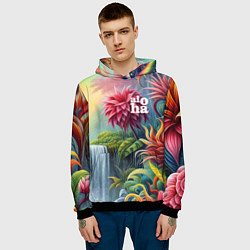 Толстовка-худи мужская Гавайские тропические цветы - алоха, цвет: 3D-черный — фото 2
