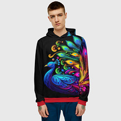 Толстовка-худи мужская Neon peacock - art, цвет: 3D-красный — фото 2
