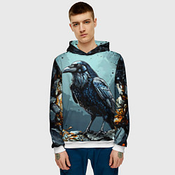 Толстовка-худи мужская Черный ворон на черном, цвет: 3D-белый — фото 2