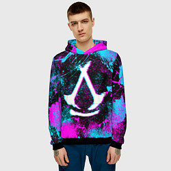 Толстовка-худи мужская Assassins creed shadows - neon color, цвет: 3D-черный — фото 2