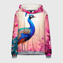 Толстовка-худи мужская Павлин на розовом, цвет: 3D-меланж