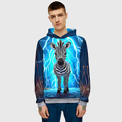 Толстовка-худи мужская Зебра и удар молнии, цвет: 3D-меланж — фото 2
