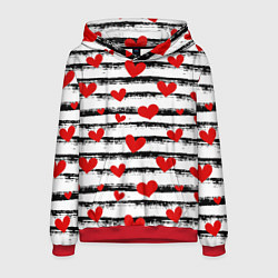 Толстовка-худи мужская Паттерн с полосками и сердечками, цвет: 3D-красный