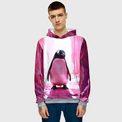 Толстовка-худи мужская Пингвин в розовом, цвет: 3D-меланж — фото 2