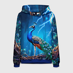 Толстовка-худи мужская Павлин и молния, цвет: 3D-синий