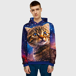 Толстовка-худи мужская Шотландская прямоухая кошка в космосе, цвет: 3D-синий — фото 2