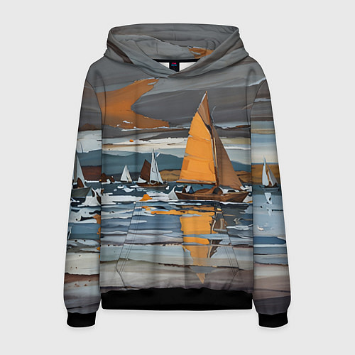 Мужская толстовка Живопись с парусниками / 3D-Черный – фото 1