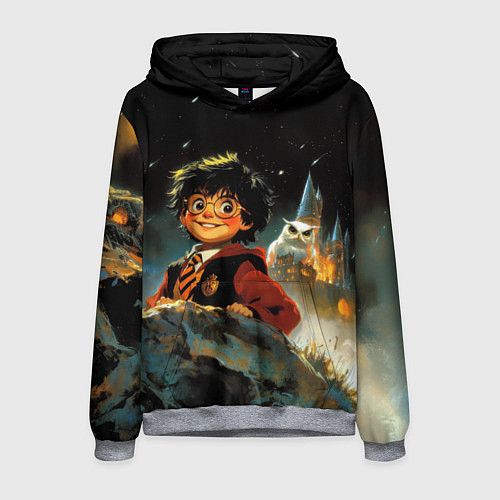 Мужская толстовка Гарри Поттер на фоне замка / 3D-Меланж – фото 1