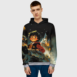 Толстовка-худи мужская Гарри Поттер на фоне замка, цвет: 3D-меланж — фото 2