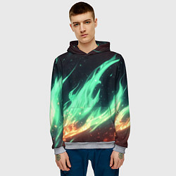 Толстовка-худи мужская Зеленое абстрактное пламя, цвет: 3D-меланж — фото 2