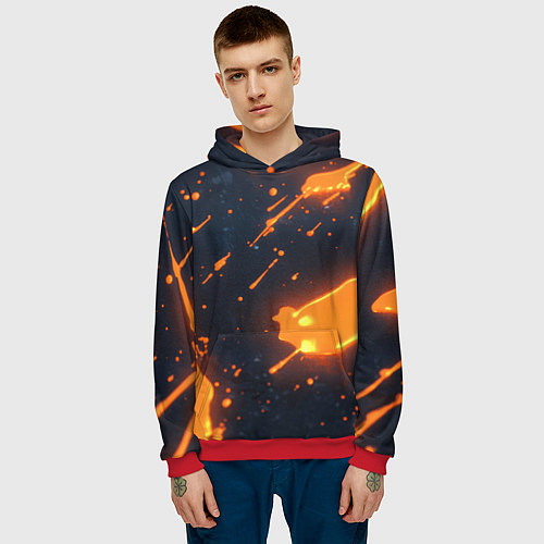 Мужская толстовка Оранжевая краска в движении / 3D-Красный – фото 3
