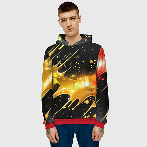 Мужская толстовка Оранжевая краска на черном / 3D-Красный – фото 3
