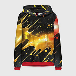 Толстовка-худи мужская Оранжевая краска на черном, цвет: 3D-красный