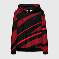 Толстовка-худи мужская Sport чёрный и красный полосы, цвет: 3D-черный