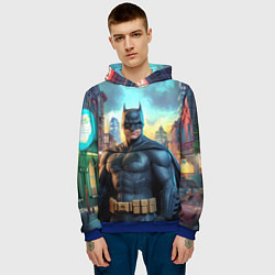 Толстовка-худи мужская Бэтмен неоновый город, цвет: 3D-синий — фото 2