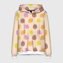 Толстовка-худи мужская Пасха цветные яйца, цвет: 3D-белый