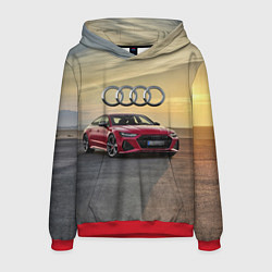 Толстовка-худи мужская Audi RS 7 на закате солнца, цвет: 3D-красный