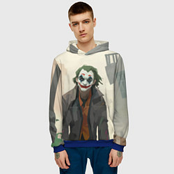 Толстовка-худи мужская Джокер довольный - рисунок, цвет: 3D-синий — фото 2