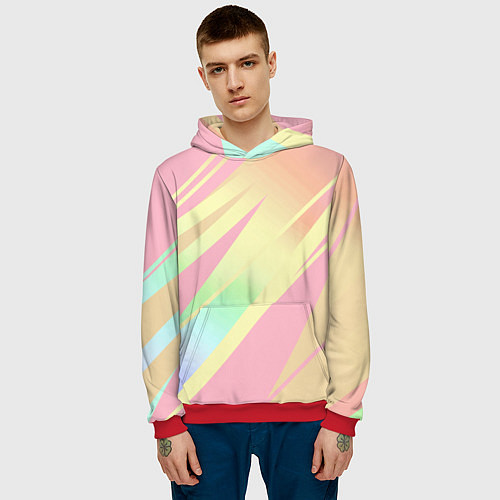 Мужская толстовка Нежный розовый абстрактный / 3D-Красный – фото 3
