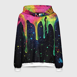 Толстовка-худи мужская Разноцветные потеки краски, цвет: 3D-белый