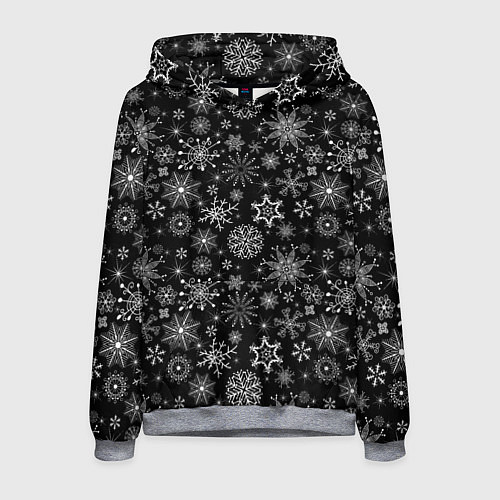 Мужская толстовка Белые снежинки на черном / 3D-Меланж – фото 1