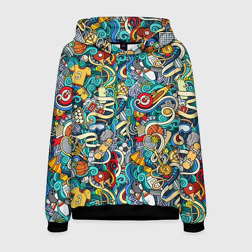 Мужская толстовка Спортивный инвентарь коллаж / 3D-Черный – фото 1