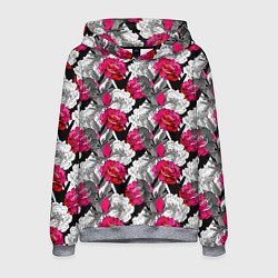 Толстовка-худи мужская Розы красные и черно-белые, цвет: 3D-меланж